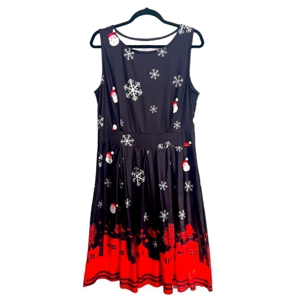 Women’s NEW XL Christmas novelty Santa snowflake print midi dress